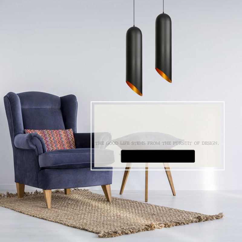 Métal de style post-moderne Lumière suspendue à 1 Light Frosted Black Bedroom Pendant avec 39,3 "Fil de suspension réglable