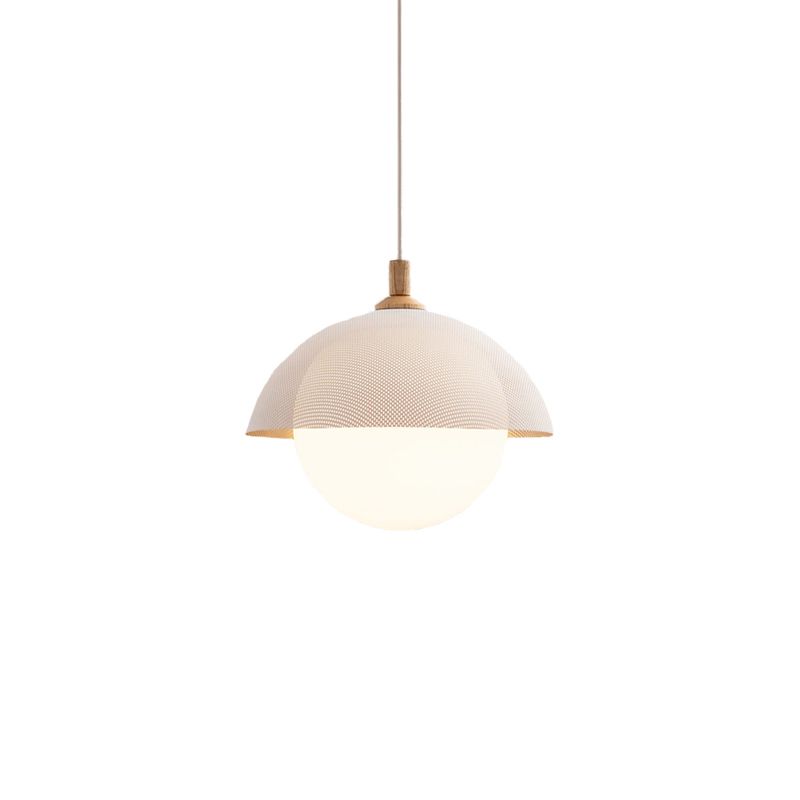 Globe Suspension Lamp Modern 1-Light Walnut Wood Hanging Light Fixture with Glass Shade