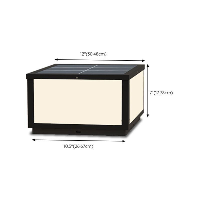 Modern Solar Energy Pillar Lamp Black Square Outdoor Light for Garden