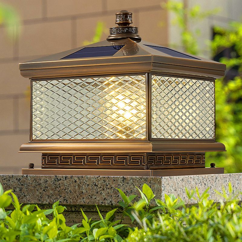 Rectangular Shape Metal Solar Pillar Lamp Modern 1-Light Outdoor Waterproof Light