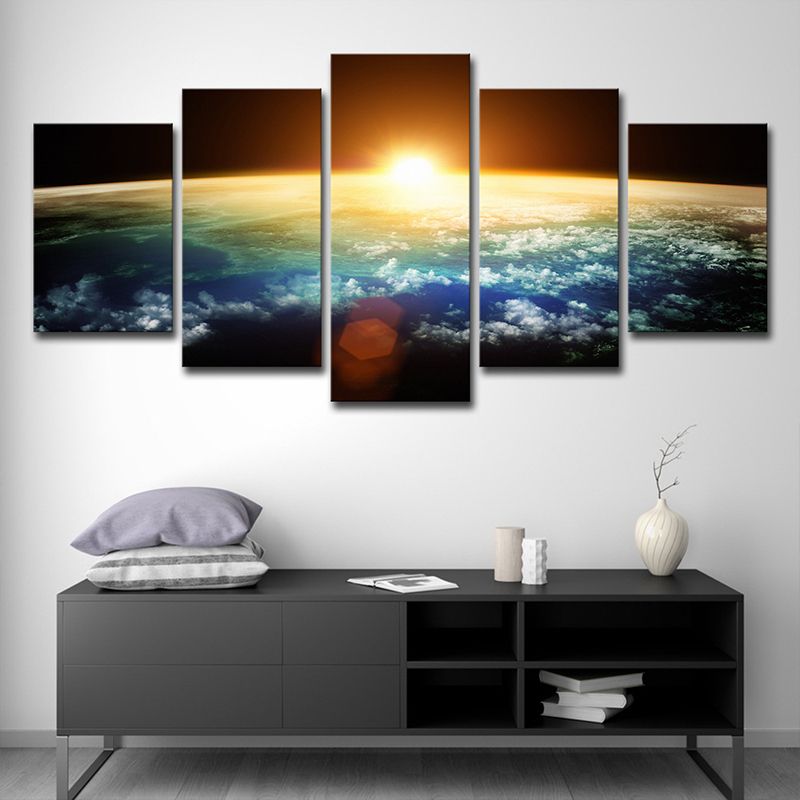 Gold Kids Wall Art Skyline View of Earth Sunrise Scenery Canvas Print for Room