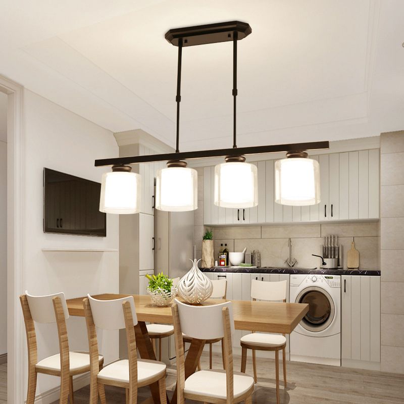 Glass Cylinder Island Pendant Lighting Modern Multiple-Light Island Light Fixtures