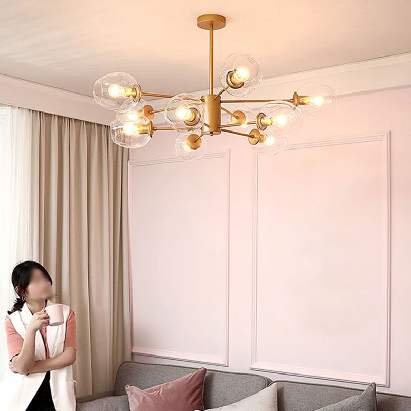 Starburst Chandelier Light Fixture Modern-Style Glass Living Room Ceiling Chandelier in Gold