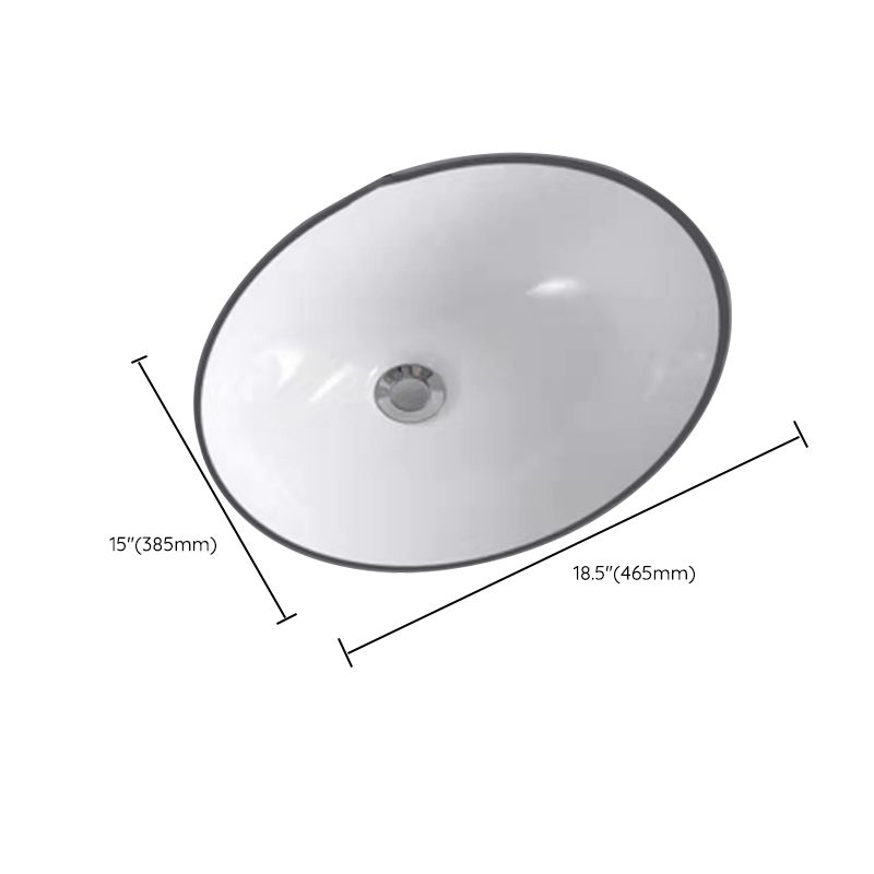 Modern Undermount Bathroom Sink Oval Shape Porcelain with Pop-Up Drain Basin Sink