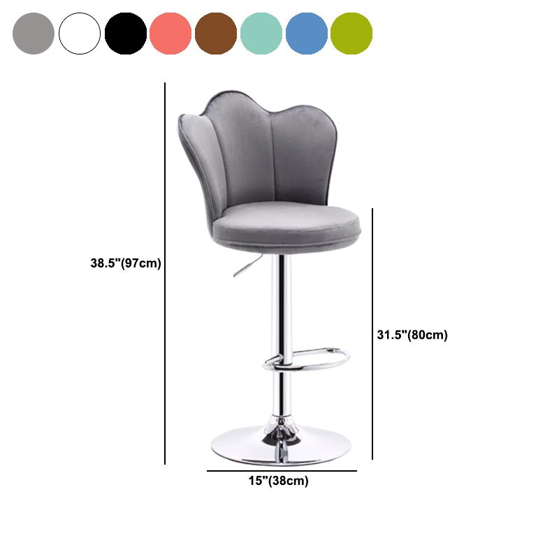 Contemporary Metal Barstool Velvet Footrest Low Back Stool with Swivel in Matte Finish
