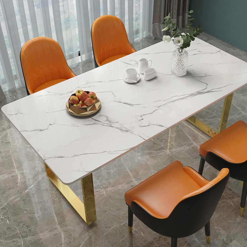 Marble Top Dining Table Modern Rectangle Dining Table with Sled Base