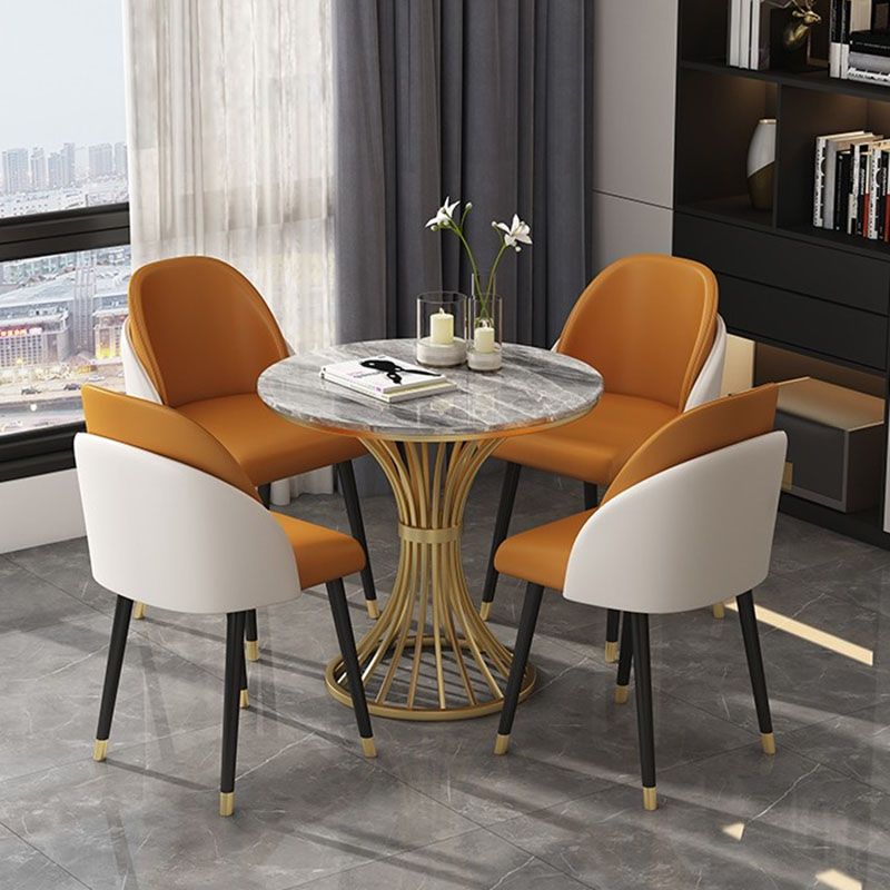 Traditional Luxury Dining Table Sintered Stone Round Table with Gold Base