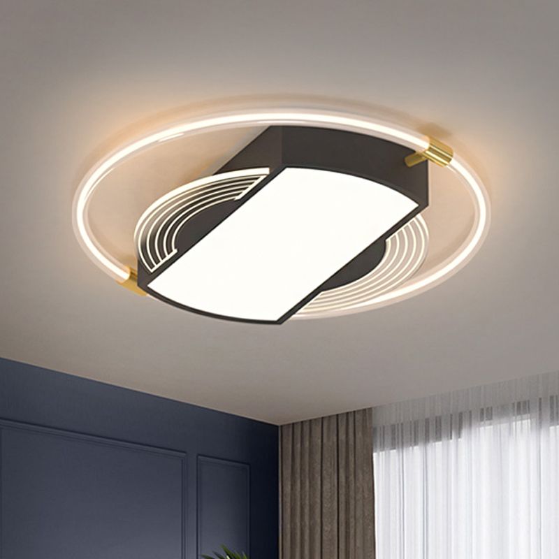 Rectangle and Ring Acrylic Flush Mount Modernism LED Black Flush Light Fixture for Bedroom