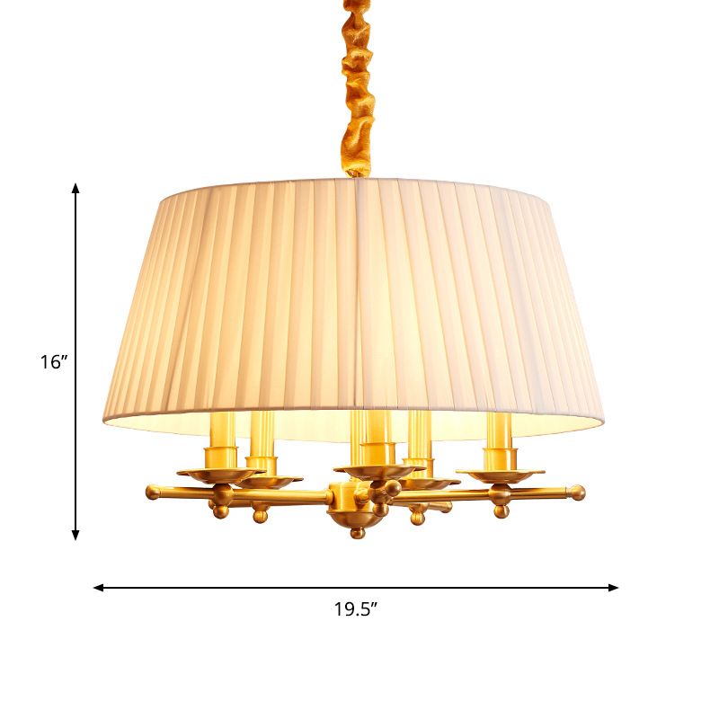 Fabric messing hanger kroonluchter verzameld Empire Shade 5-Head Traditional hanging plafondlicht