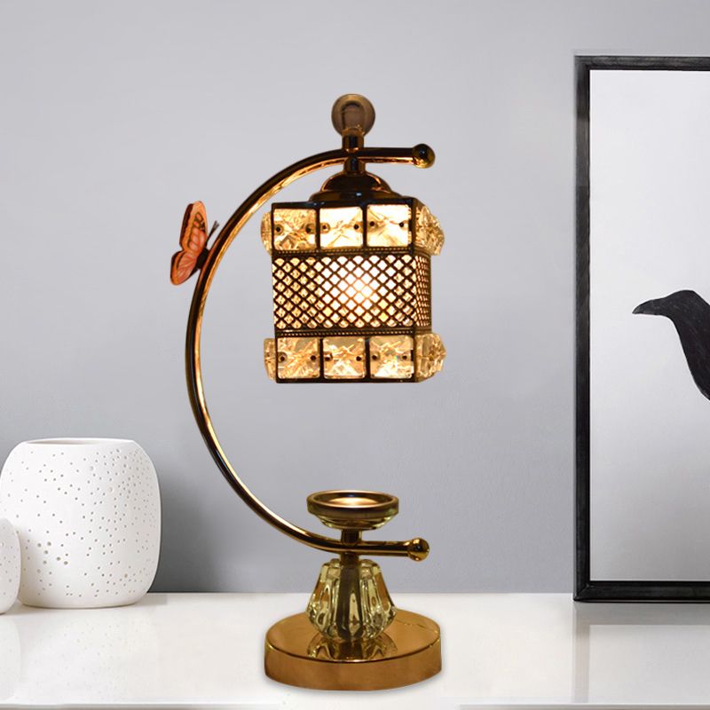 Cube / Fleur Shape Table Lampe modernisme incrusté de cristal 1 tête de chevet en or avec un bras incurvé