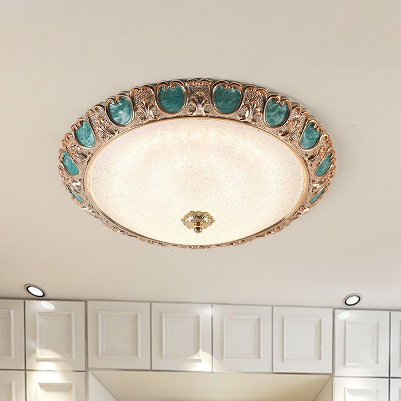 Blue Domed Ceiling Mounted Light Country Cream Glass LED Bedroom Flush Lighting Fixture in Warm/White Light, 14"/16"/19.5" W