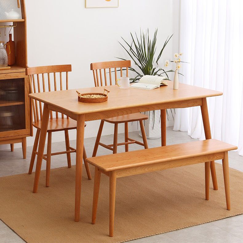 Oak Solid Wood Dining Table Simple Style Rectangle Dining Site Table with 4 Legs