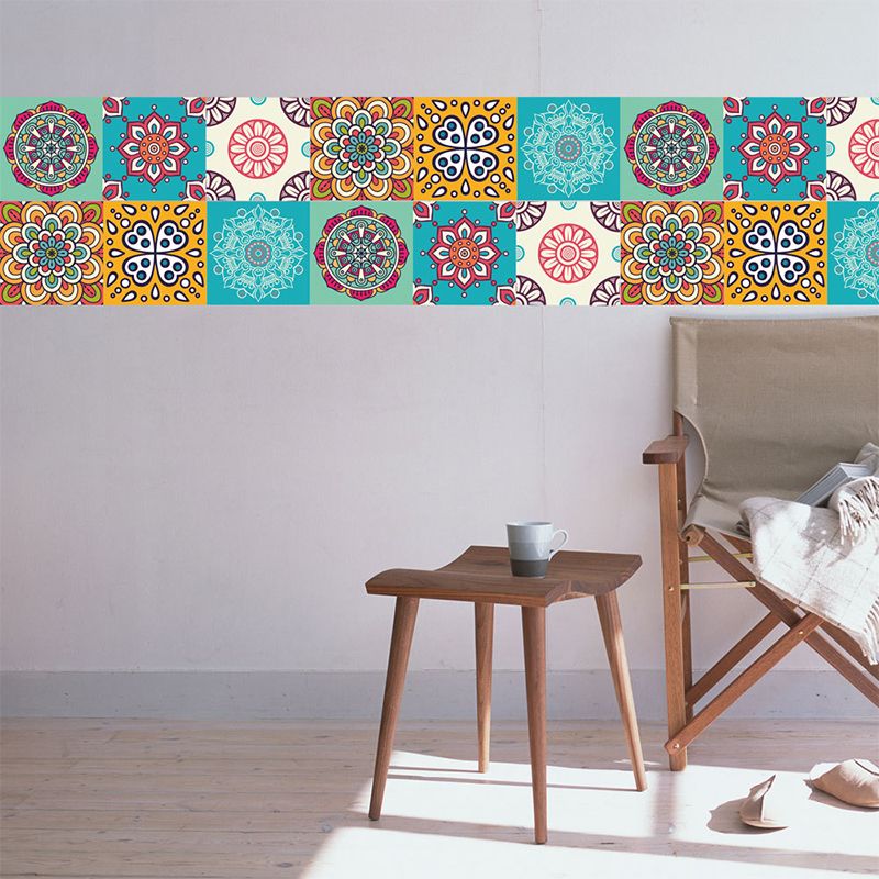 Bohemia Mandala Mosaic Tile Wallpapers Blue Peel and Paste Wall Covering for Home, 18 Pcs