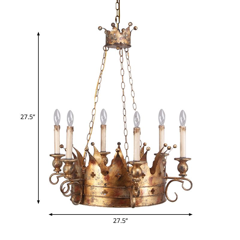 Pendre suspendu de la couronne de campagne 6 lumières du plafond en métal Chandelier en laiton antique pour le salon