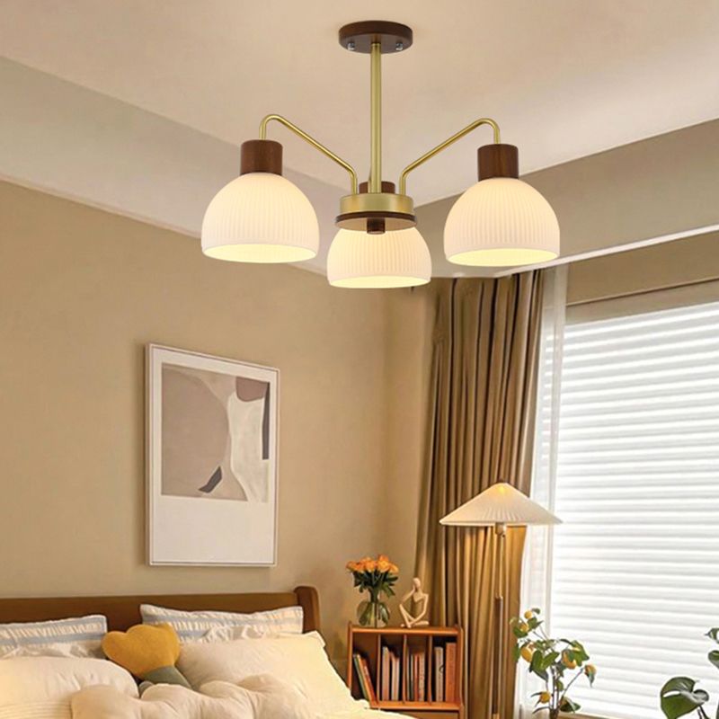 Modern Wood Flush Mount Dome Shape Ceiling Light with Glass Shade for Living Room