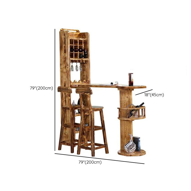 Brown Pine Wood Bistro Table with Wine Holder Pub Table for Home