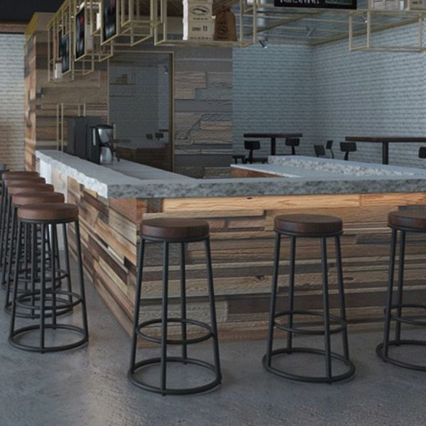 Industrial Armless Backless Counter Stool Iron Cashier Bar Stool with Seat and Pedal