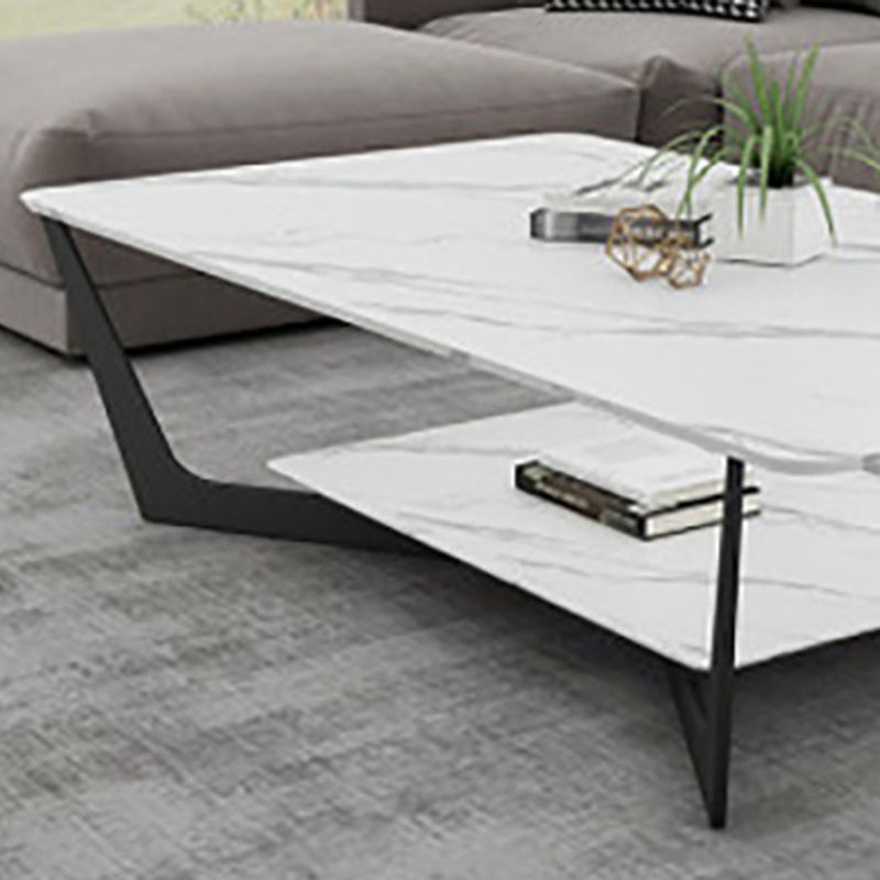 Cross Legs Coffee Table with Shelf Luxurious Metal Cocktail Table