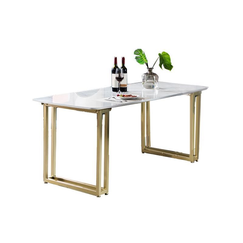 Rectangle Double Pedestal Dining Table Glam Faux Marble Table for Dining Room