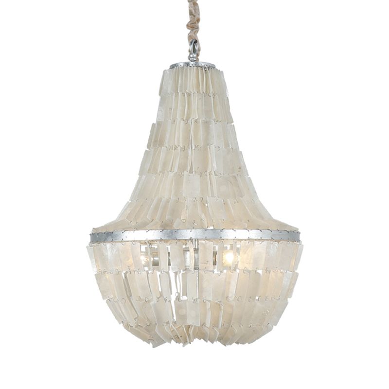 Modernism Gourd Empire Chandelier Shell 3 Heads Hanging Light Fixture in Beige for Bedroom