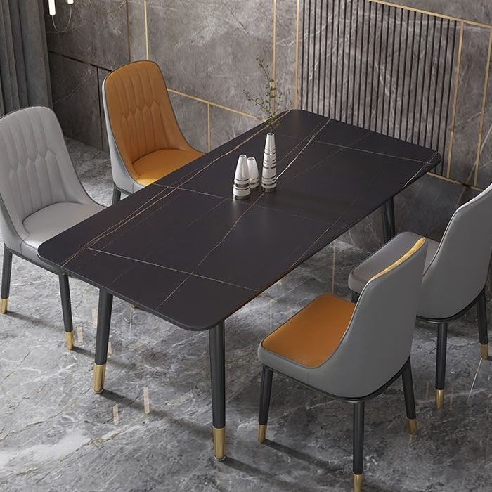 Rectangular Sintered Stone Dining Table Luxury Furniture with 4 Legs in Matte Finish Home