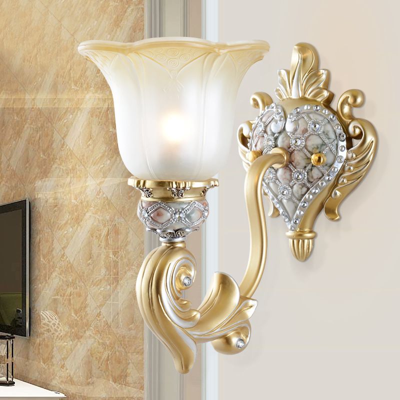 Single Head Flower Wall Light Warehouse White Frosted Glass Wall Lighting Idea with Heart Shape Resin Canopy