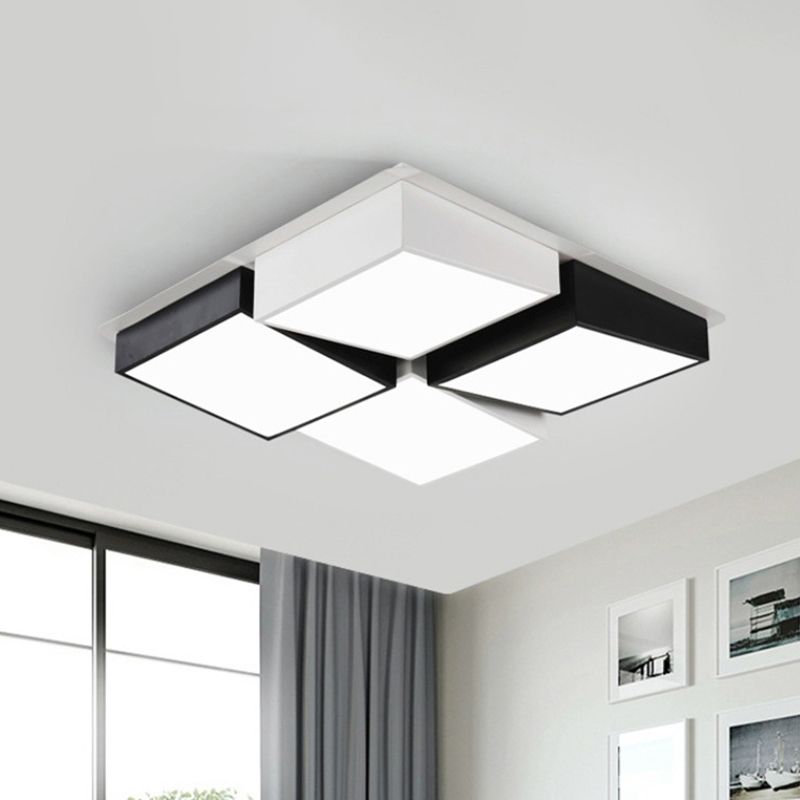 Square/Rectangular LED Flushmount Nordic Metal 4/6 Lights Black and White Checkered Ceiling Lighting in White/3 Color Light