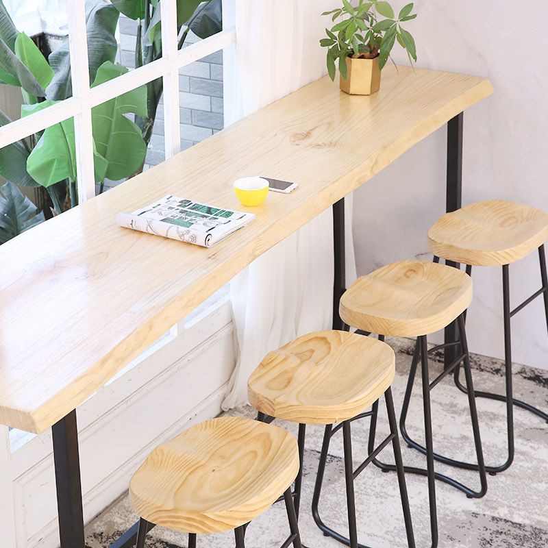 Industrial Rectangle Solid Wood Bar Table Set 1/5/9 Pieces Counter Table with Stools