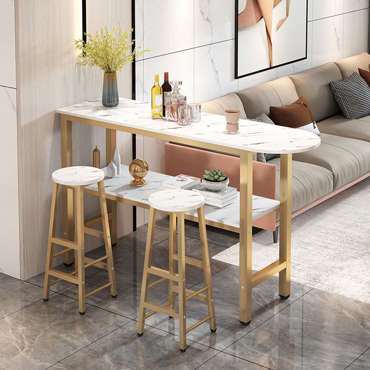 Modern Style Bar Table Set 3 Pieces Bar Table Set with Metal Base for Kitchen