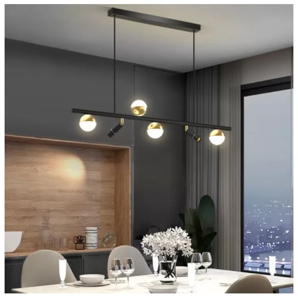 Acrylic Ball Spotlight Island Lamp Minimalist Black and Gold LED Hanging Lamp for Restaurant