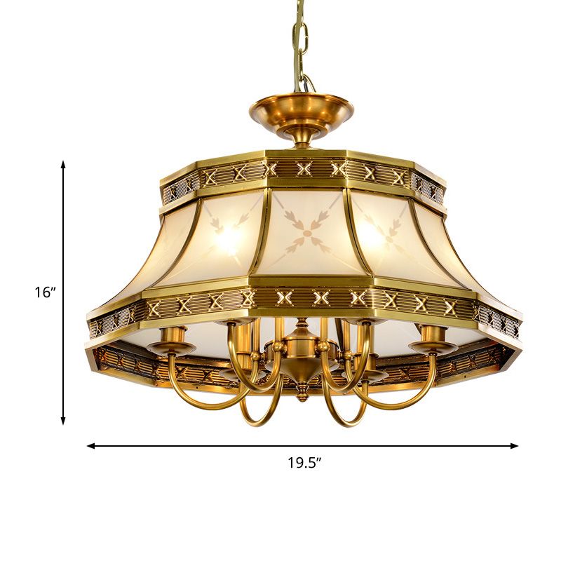 4 Bulbs Sandblasted Glass Chandelier Colonial Brass Bell Bedroom Pendant Lighting Fixture