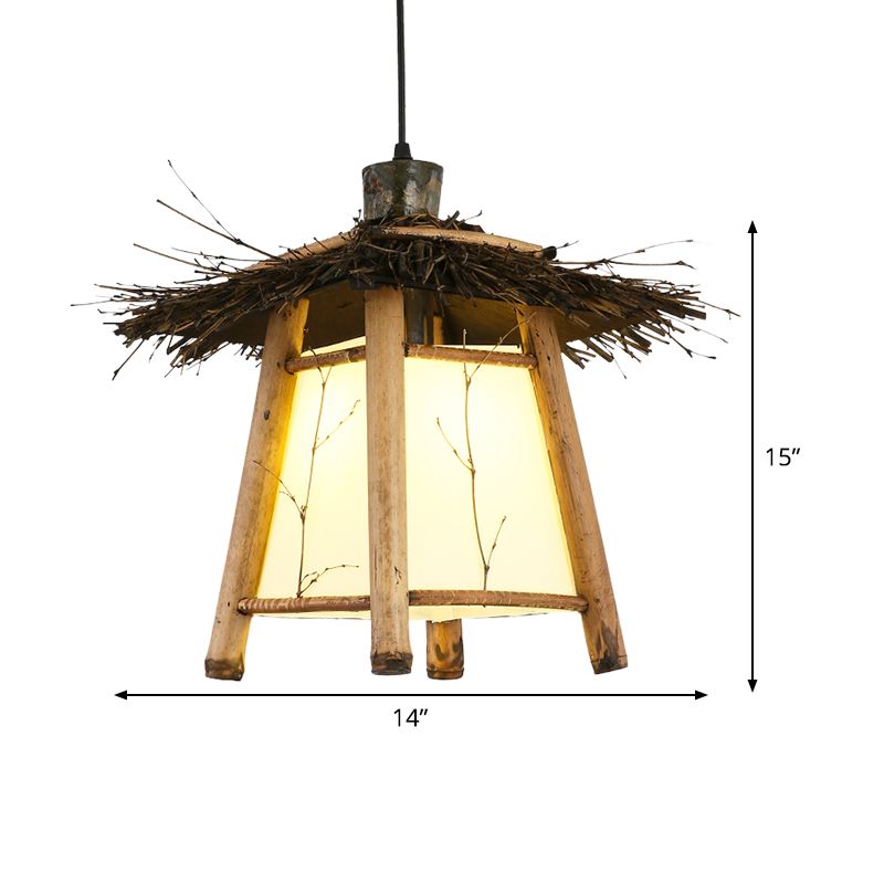 1 Bulb Tapered Pendant Light Japanese Wood Suspended Lighting Fixture in Beige for Restaurant