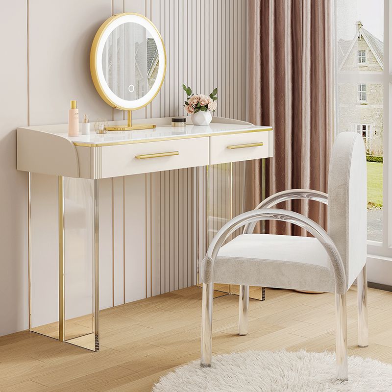 Contemporary Stone Top Dressing Table with 2 Drawers and Acrylic Base