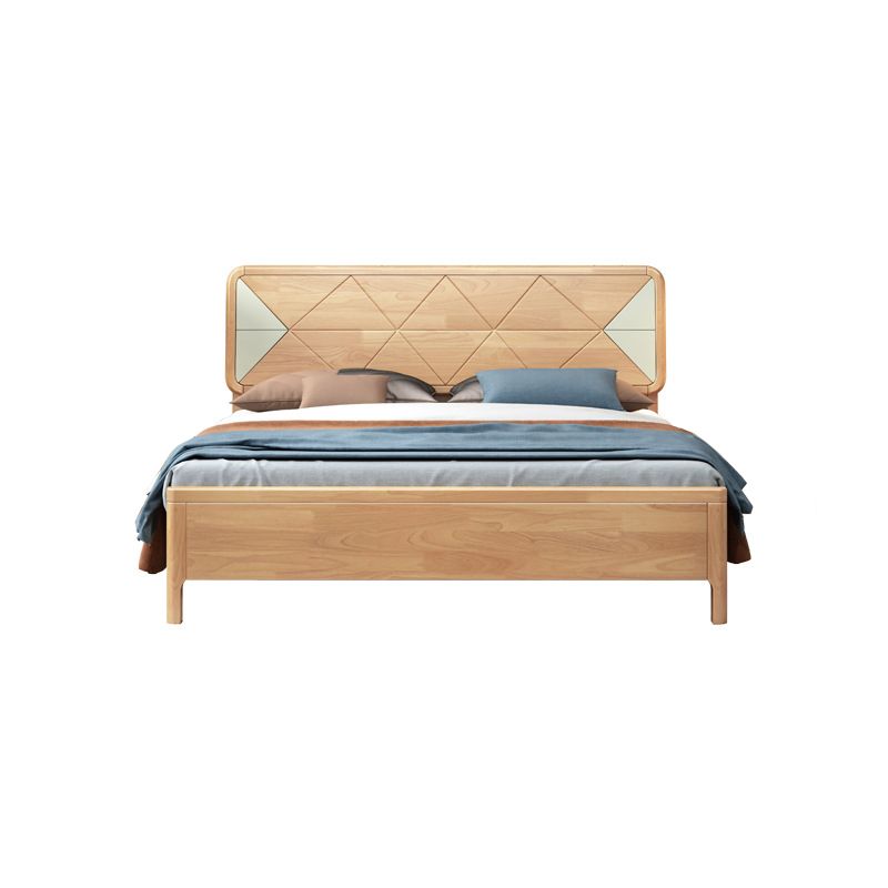 84.65 inch Wide Scandinavian Bed Natural Solid Wood Bed with Headboard