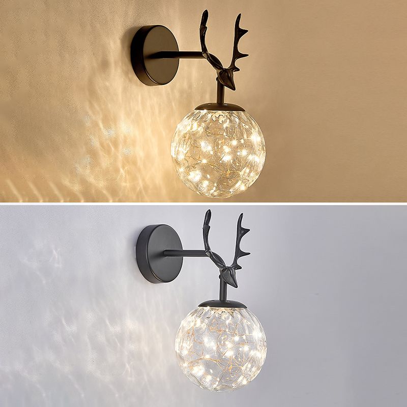 Modern Artistic LED Wall Lamp Wrought Iron Globe Wall Sconce with Glass Shade