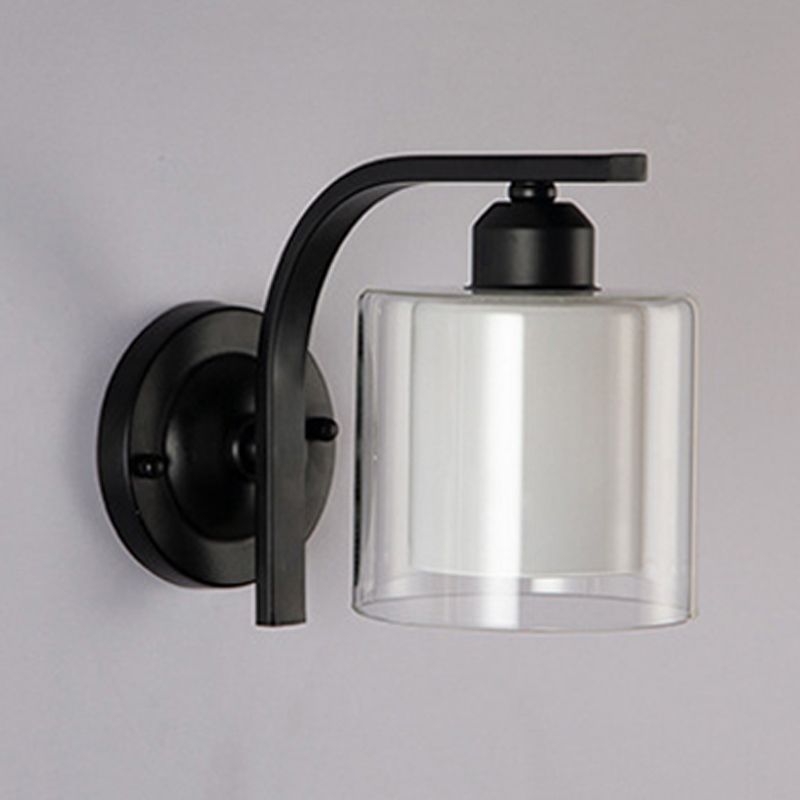 Minimalism Wall Sconce Cylinder Glass Wall Light Fixture in Black for Bedroom