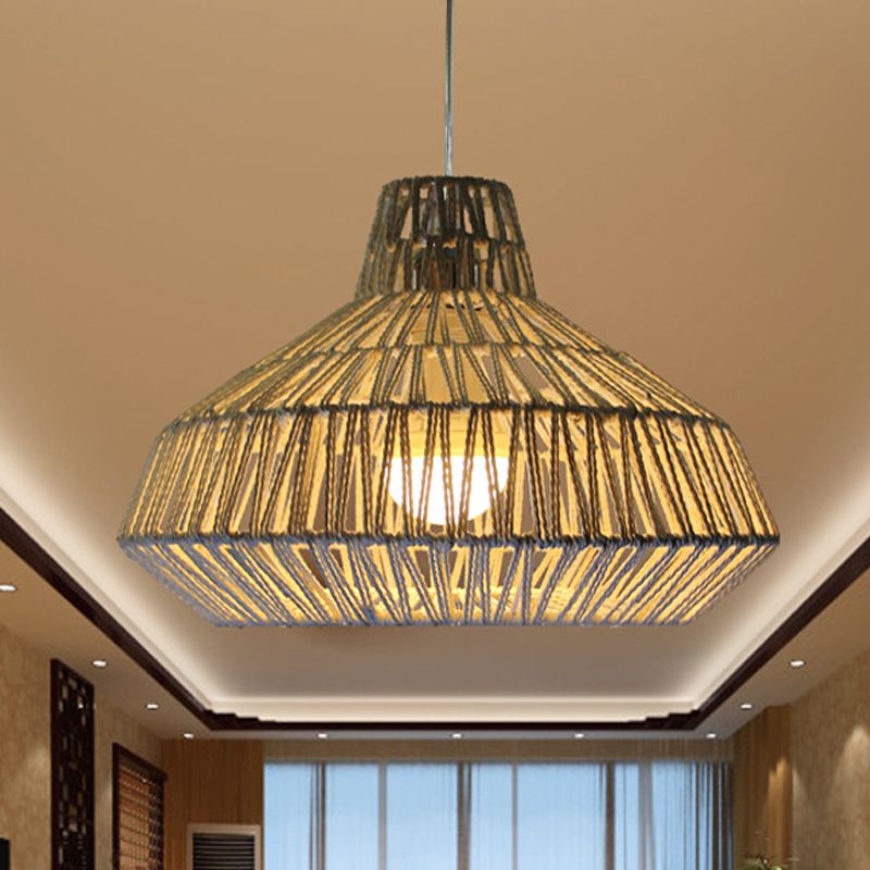1 cabezal sala de estar lámpara colgante tradicional beige techo ligero con sombra de papel urna