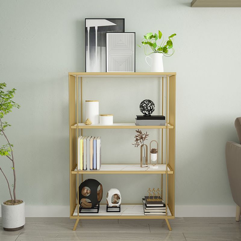 Modern Open Back Standard Bookshelf Wooden Bookcase in Gold for Study Room