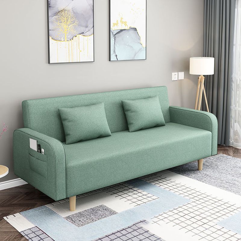 Contemporary Sofa with 2 Pillows Convertible Square Arm Seating