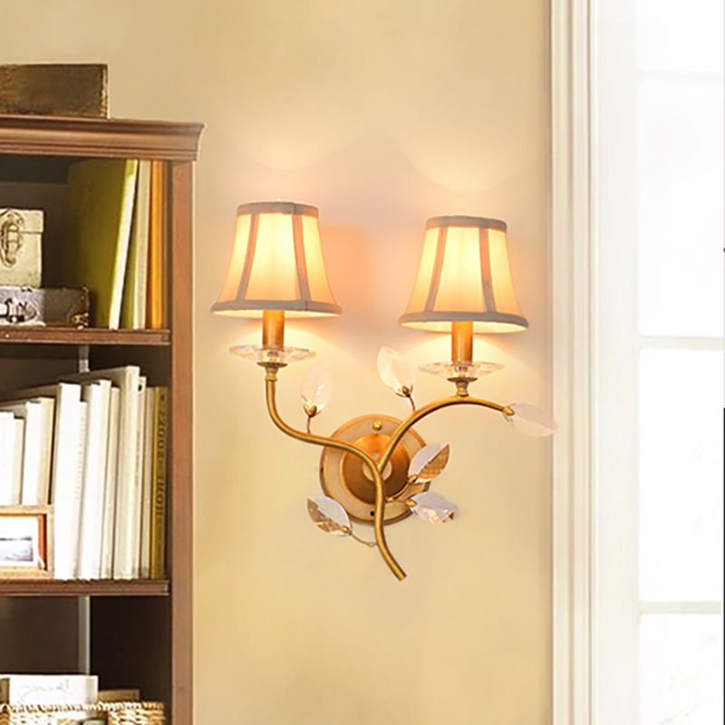 Metal Branch Wall Light Lodge Stylish 2 Lights Brass Wall Sconce Fixture with/without Bell Shade for Indoor