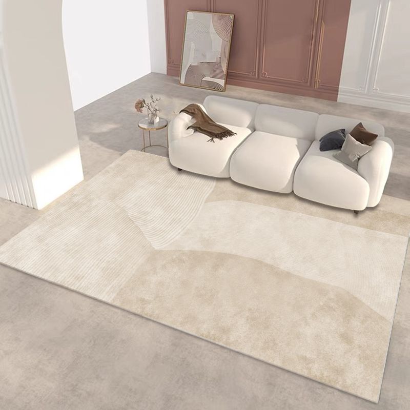 Apricot Tone Simple Area Rug Polyester Color Block Print Rug Non-Slip Backing Indoor Rug for Living Room
