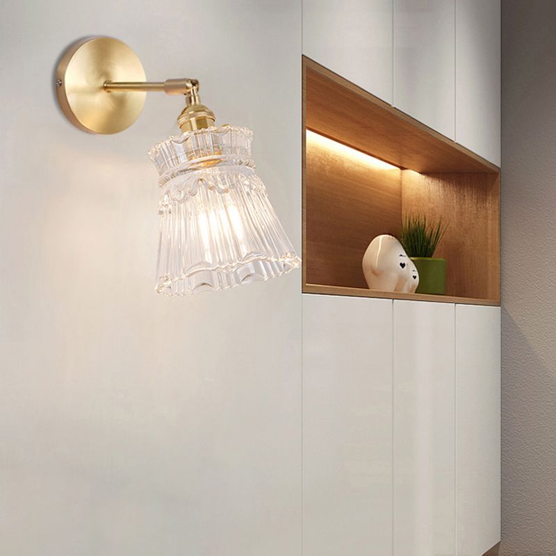 Single-Bulb Wall Light Fixture Vintage Shaded Clear Glass Wall Mounted Lamp for Bedroom