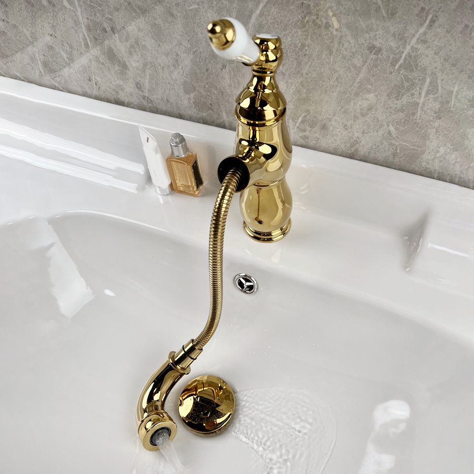 Vintage Bathroom Basin Faucet Full Brass Pull-out Ceramic Handle Sink Faucet with Drain