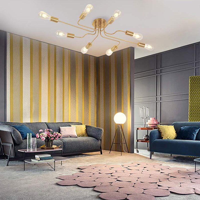 Blote Lamp Spider Plafond Licht Retro Style Iron Multi Light Living Room Flush-mount Suspension Light in Gold