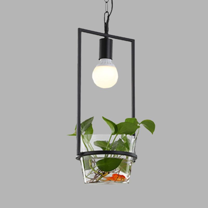 8"/15" W Rectangle Restaurant Drop Lamp Industrial Metal 1 Head Black LED Hanging Light Fixture