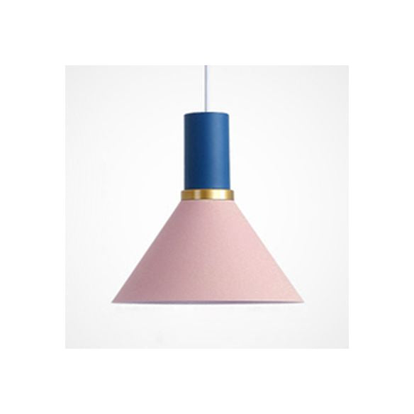 Bowl/Cone/Funnel Metal Hanging Ceiling Light Minimalist 1 Light Blue/Pink/Yellow Pendant Lamp