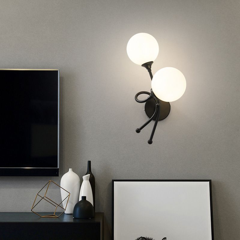 Modern Style Globe Shade Wall Light Glass 2 Lights Sconces for Bedroom
