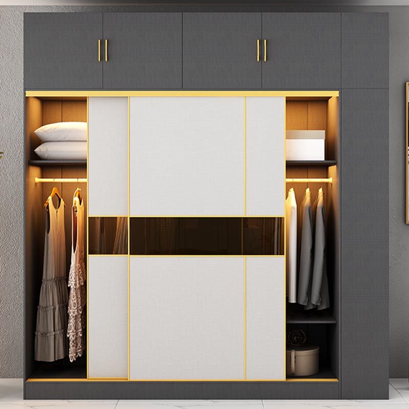 Contemporary Style 5 Tier Wardrobe Glass Cloth Rod Included Wardrobe Closet