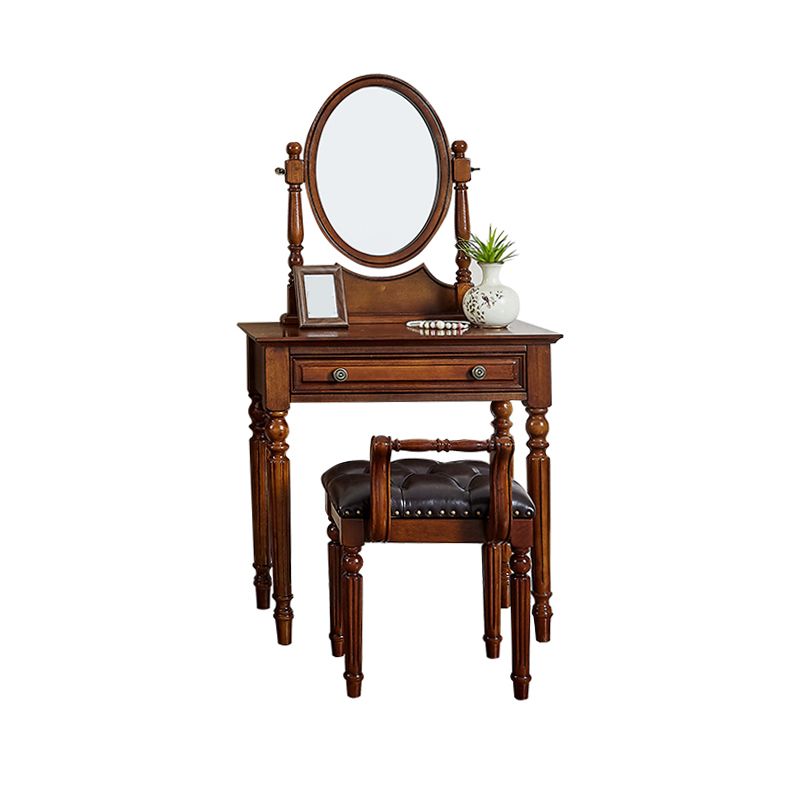 Mirror & 1 Drawer Makeup Vanity Traditional Wood Dressing Table
