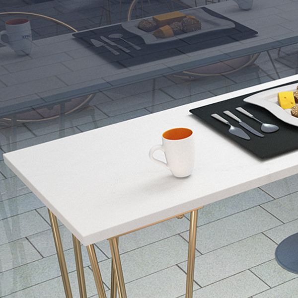 White Rectangle Pub Table Faux Marble Bar Height Cocktail Table with Metal Base